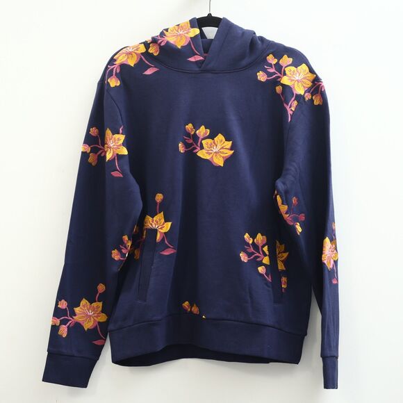 BONOBOS Supersoft Fleece Hoodie Floral Embroidered Long Sleeve Navy M New 283519 - Picture 6 of 11